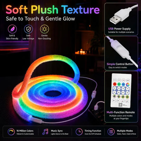 ⏳Time-Limited Special⏰ Faux Fur Neon Light Strip – 360° All-round Glow ✨