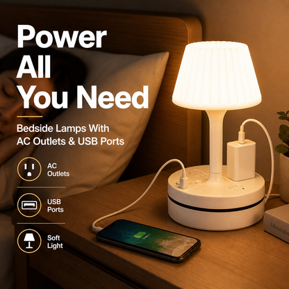 ⏳Time-Limited Special⏰Bedside Lamp with AC Outlets and USB Ports