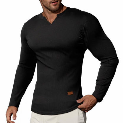 Men's Athletic Longline Ribbed Top🔥V-Neck Long Sleeve, Moisture-Wicking for Gym Sessions/Casual