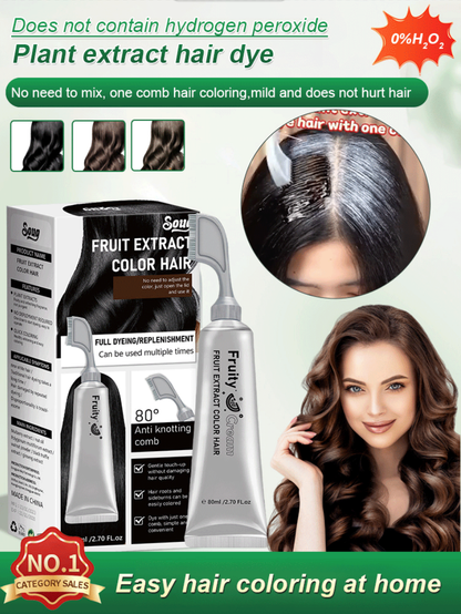 ⏳Time-Limited Special⏰Fruit Essence Hair Dyeing Comb – Cream & Comb in One, No-Mix Plant Formula, 80ml ✨