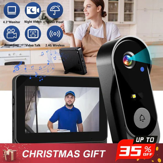 ⏳Time-Limited Special⏰Wireless doorbell camera: 1080P, 170° angle, 4.3-inch screen, IPX65 outdoor waterproof rating, night vision