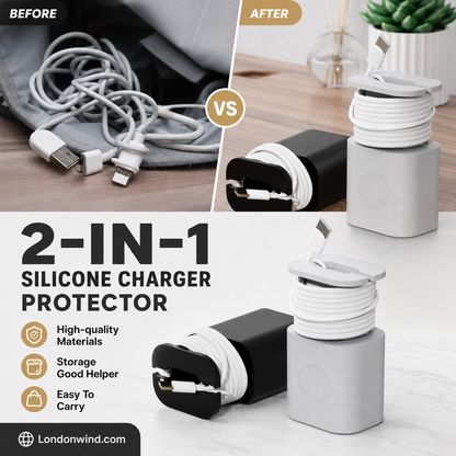 ⏳Time-Limited Special⏰2-in-1 Silicone Charger Protector – Guard Your Brick, Tame Your Cable – No More Messy Wires, No More Scuffed Chargers 🧼