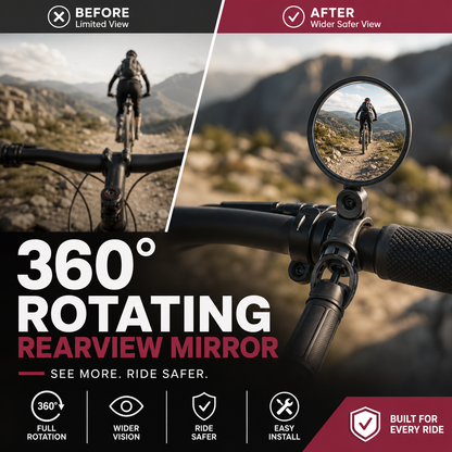 ⏳Time-Limited Special⏰360° Rotating Rearview Mirror – Clear view behind, no more neck twisting. Fits bikes, e‑bikes & motorcycles. Tool‑free silicone strap! 🛡️✨