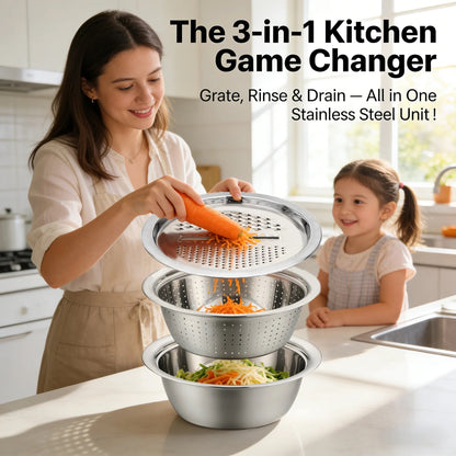 ⏳Time-Limited Special⏰German Quality 3-in-1 Stainless Steel Grater Bowl