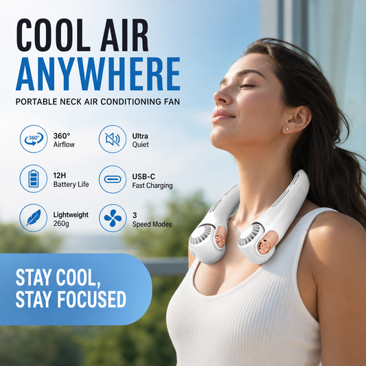 ⏳Time-Limited Special⏰Neck Air Conditioner Fan – Ultra‑quiet, 360° rotating, 3 speeds. Hands‑free cooling, long battery. Summer essential! 😎🌬️