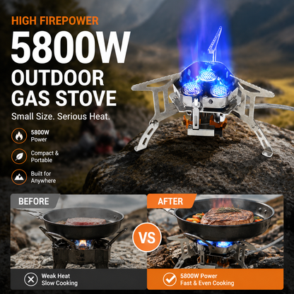 ⏳Time-Limited Special⏰Camping Gas Burner – 5800W, Piezo Ignition, Windproof 🔥
