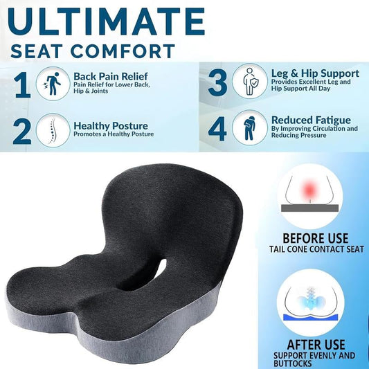 ⏳Time-Limited Special⏰Non-Slip Memory Foam Seat Cushion – Sciatica & Prostate Pain Relief – Universal Car & Office Essential 🛡️