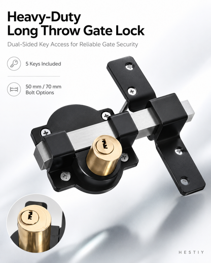 ⏳Time-Limited Special⏰Heavy-Duty Long Throw Gate Lock – Dual-Sided Key, 5 Keys Included 🏡