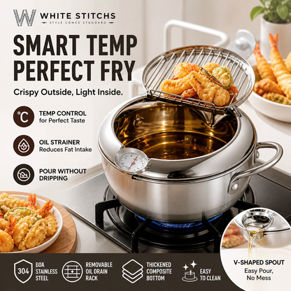 ⏳Time-Limited Special⏰201 Stainless Steel Tempura Fryer Pot – Thermometer, Drain Rack, Deep‑Body ✨