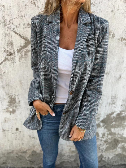 ⏳Time-Limited Special⏰Fall Lapel Collar Slim Button Plaid Small Suit For Women