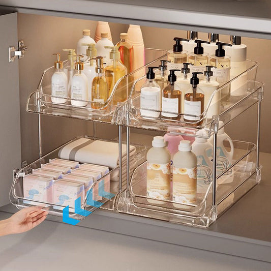 ⏳Time-Limited Special⏰Multifunctional pull‑out organizer for under the bathroom sink – Expandable, Pipe‑Friendly, Transparent Storage ✨