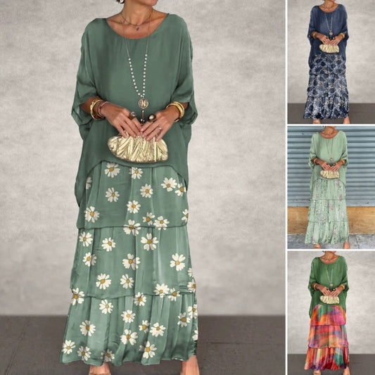 Elegant Round Neck Mesh Floral Layered Dress