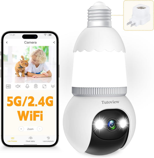 ⏳Time-Limited Special⏰4MP Light Bulb Security Camera 5G&2.4GHz Wireless Outdoor Indoor Camera with Night Vision