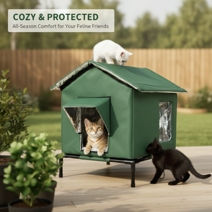⏳Time-Limited Special⏰All-Weather Elevated Outdoor Cat House – Waterproof Oxford Cloth, Thermal Aluminum Lining & Foldable Design 🌧️