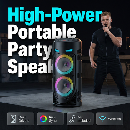 ⏳Time-Limited Special⏰Portable Bluetooth Speaker with Mic – 16W loud sound, RGB lights & wired microphone. Perfect for karaoke, square dancing & outdoor stalls. Grab & go with shoulder strap. 🕺✨