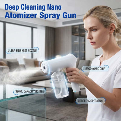 💨55% OFF NOW! ⏳Cordless Nano Atomizer Spray Gun‑Blue Light Touchless Disinfecting Sprayer, 380ML Rechargeable Ultra‑Fine Mist Gun for Home, Office & Household Sanitizing