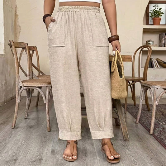 ⏳Time-Limited Special⏰Women’s Cuffed Ankle Pants – Relaxed Fit, Elastic Waist, Solid Colors💛