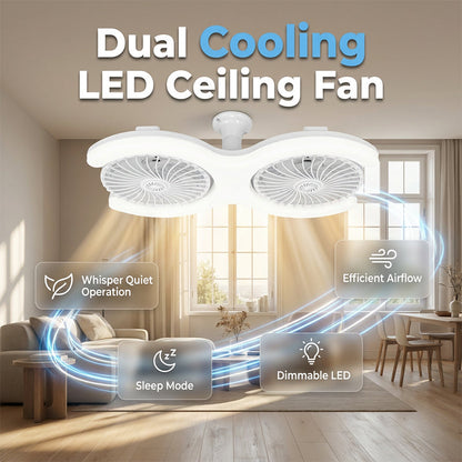 ⏳Time-Limited Special⏰ Double-head LED ceiling fan with light – 2 independent heads, 3 speeds, and remote control – Perfect for large rooms ✨