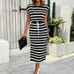 ⏳Time-Limited Special⏰Women's Striped Drawstring Waist Split Midi Dress
