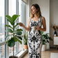 ⏳Time-Limited Special⏰Women's Classic Floral Print Maxi Dress – Bodycon, Side Slit, Porcelain Pattern 💙