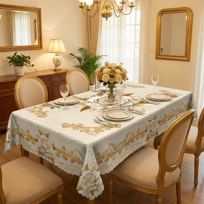 ⏳Time-Limited Special⏰Waterproof Gold Rose Tablecloth – Embossed Effect, Stain-Resistant & Elegant for Dining ✨