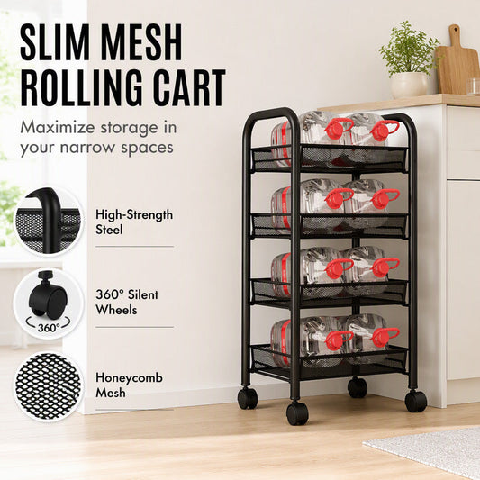 ⏳Time-Limited Special⏰3/4-Tier Mobile Mesh Storage Utility Cart with Wheels – Space-Saving Metal Wire Rolling Cart 🏠
