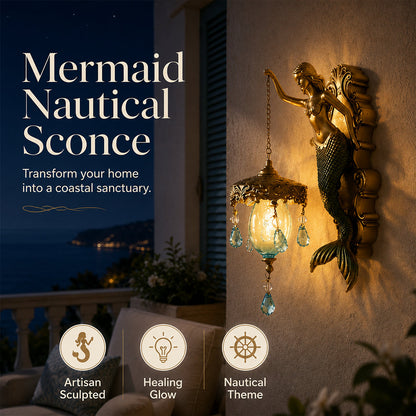 ⏳Time-Limited Special⏰Antique Gold Coastal Mermaid Wall Light 🧜‍♀️✨ Hand-Painted Vintage Sconce for Indoors & Covered Outdoor Spaces 🏡🌊