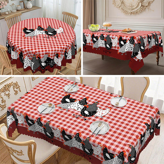 ⏳Time-Limited Special⏰Farmhouse Rooster Tablecloth – Red Buffalo Plaid Chicken Table Cover, Spill Proof & Scalloped Lace Edge ✨
