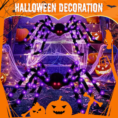 ⏳Time-Limited Special⏰Giant Halloween Spider Web Lights & Hairy Spider Decor – Choose 5m LED Web, 150cm Spider or Complete Set