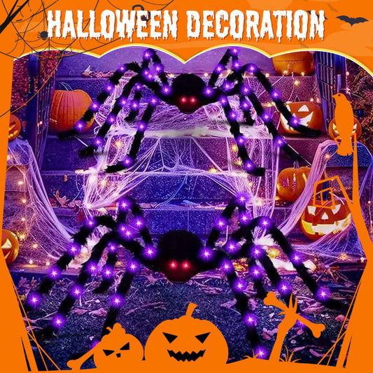 ⏳Time-Limited Special⏰Giant Halloween Spider Web Lights & Hairy Spider Decor – Choose 5m LED Web, 150cm Spider or Complete Set