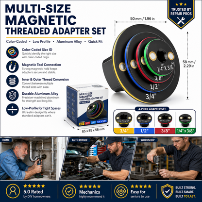 ⏳Time-Limited Special⏰Universal Magnetic Threaded Adapter – Color-Coded Size Rings, Premium Aluminum – Rust-Resistant, Compact – For Ratchets & Power Tools! 🔋