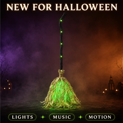 🧙 Animated Witch Broom Halloween Decoration with Lights and Sound