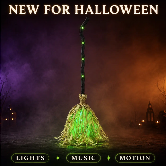 ⏳Time-Limited Special⏰Animated Witch Broom Halloween Decoration with Lights and Sound