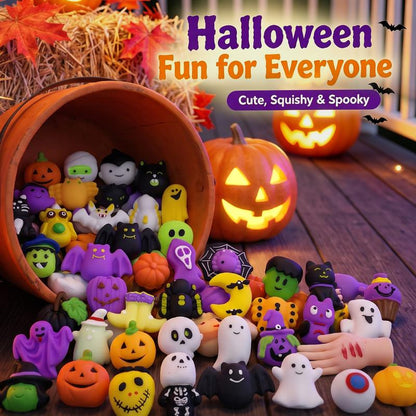 ⏳Time-Limited Special⏰Halloween Squishies Stress Relief Toy Set, Classic Pumpkin/Ghost/Bat Shapes, Super Soft TPR Material with Elastic Squeeze Feel, Washable & Durable, Assorted 24 pcs for Party Favors, Classroom Rewards & Trick-or-Treat