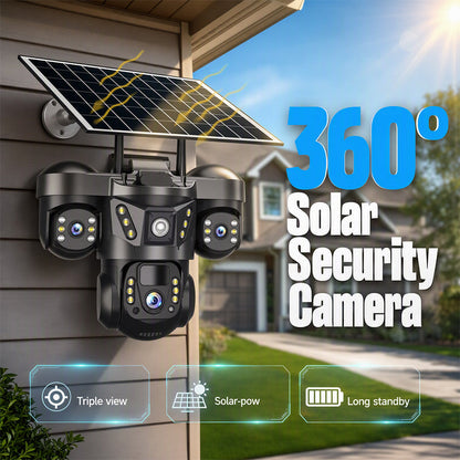 ⏳Time-Limited Special⏰Solar Triple-Lens Security Camera – 360° Coverage, Wireless & All-Weather – Clear Day/Night Monitoring 🏠