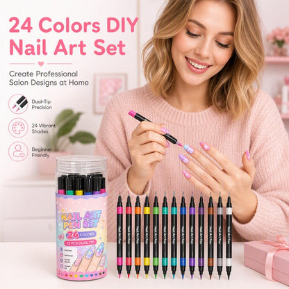 ⏳Time-Limited Special⏰24 Colors Dual Ended Nail Art Pens Set🪄🎨