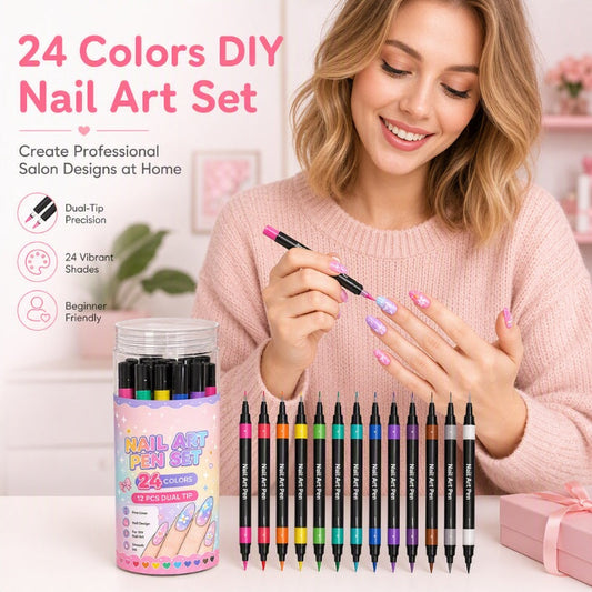 ⏳Time-Limited Special⏰24 Colors Dual Ended Nail Art Pens Set🪄🎨