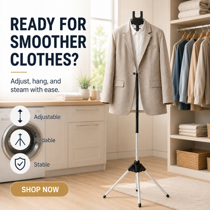 ⏳🔥LIMITED-TIME 50% OFF! ⏰Steam Anywhere Instantly! No-Tip Foldable Tripod Garment Stand