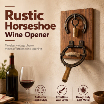 ⏳Time-Limited Special⏰Vintage Wall-Mounted Horseshoe Wine Opener – Stylish, Decorative & Labor-Saving – Rustic Iron Design for Home Bar & Patio 🥂
