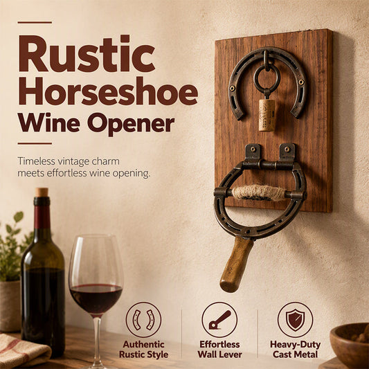 ⏳Time-Limited Special⏰Vintage Wall-Mounted Horseshoe Wine Opener – Stylish, Decorative & Labor-Saving – Rustic Iron Design for Home Bar & Patio 🥂