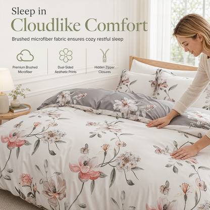 ⏳Time-Limited Special⏰All Season Brushed Floral Bedding Set – Soft, Reversible, Decorative ✨