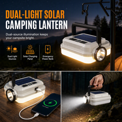 ⏳Time-Limited Special⏰Dual‑Light Solar Camping Lantern‑Multi‑Function Portable Solar Work Light with Power Bank, Hanging Emergency Lamp for Camping Hiking Power‑Outage