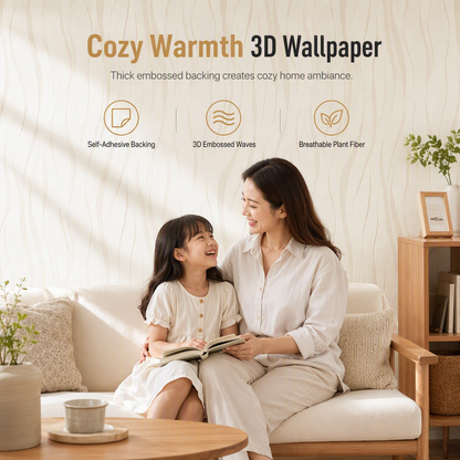 ⏳Time-Limited Special⏰Thickened Non Woven Self Adhesive Wallpaper with 3D Textured Stripe Pattern for Bedroom and Living Room Background Wall 53cm x 1m