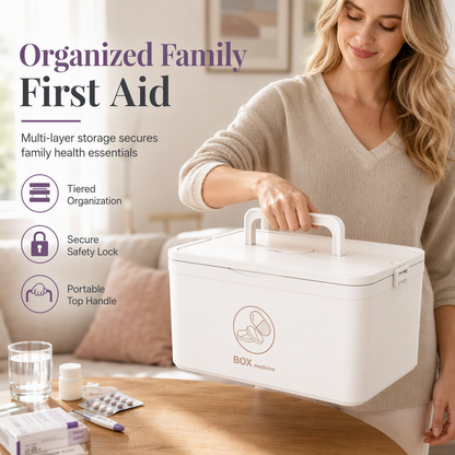 ⏳Time-Limited Special⏰Large Plastic Medicine Storage Box with Multi-Layer Divided Compartments Portable Family Emergency First Aid Organizer Box💊📦