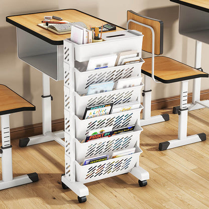 ⏳Time-Limited Special⏰Movable Bookshelf on Wheels: 5/6 Tiers, 45° Angled Shelves, Lockable Casters, Space-Saving Design📚