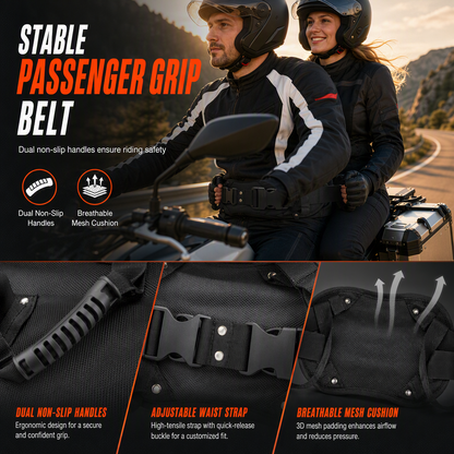 ⏳Time-Limited Special⏰Motorcycle Passenger Grab Handle Belt – Non-slip, Adjustable, Heavy-Duty 🏍️✨