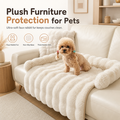⏳Time-Limited Special⏰Plush Pet Furniture Protector: Faux Fur, Anti-Scratch, Non-Slip Back, Quilted