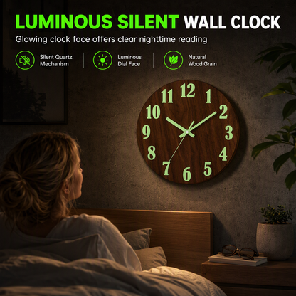 ⏳Time-Limited Special⏰12-Inch Silent Wooden Wall Clock – Luminous Glow & MDF Wood Grain✨