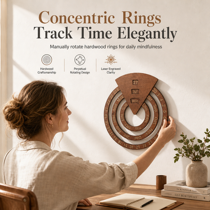 ⏳Time-Limited Special⏰Circular Wooden Rotating Perpetual Calendar – Artistic, Interactive, Timeless ✨