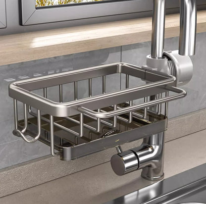 ⏳Time-Limited Special⏰Faucet Sponge Holder Rack – space aluminum, rustproof, fast-drying, no tools. Organize sink & bathroom instantly! 🛡️✅